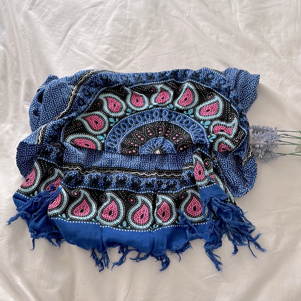 NWOT Beach coverup wrap, blue, pink, black, bohemian design, OS